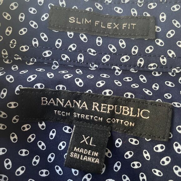 Banana Republic Tech Stretch Men's XL Slim Flex Fit Navy Blue Button Up Shirt - Picture 15 of 16